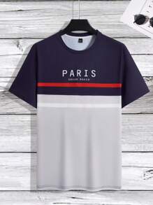 Manfinity Homme Maglietta casuale a maniche corte, oversize, con stampa di lettere e blocchi di colore, per uomo