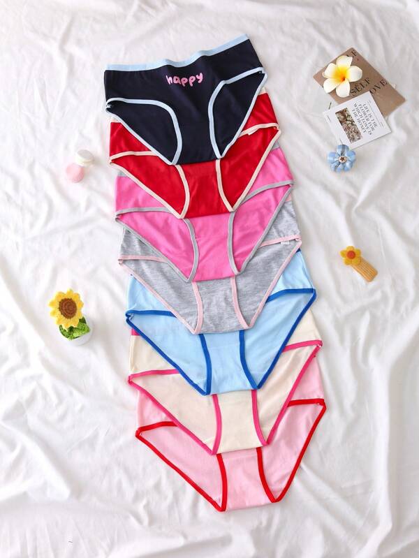 7 pièces/paquet Sous-vêtements de sport confortables bicolores, lingerie pour adolescentes