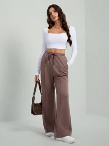 SHEIN Tall 女士棕色抽绳休闲直筒运动运动裤