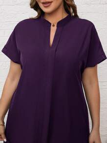 EMERY ROSE Women's Plus Size Purple Summer Dress: Short Sleeve, Notch Neckline, A-Line Cut - Purple - View 3
