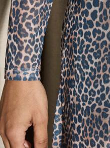 AiiRZ Leopard Print Mesh Long Sleeve Maxi Dress Sheer Party Evening Elegant Fall Winter Special Occasion See Through A-Line Formal Dress - Black - View 5
