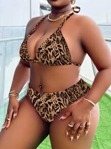 Slaydiva Plus Size Women 2pcs Solid Color Tie-Front Minimalist Bikini & Shorts Bikini Set, Casual & Vacation Summer - Multicolor - View 5