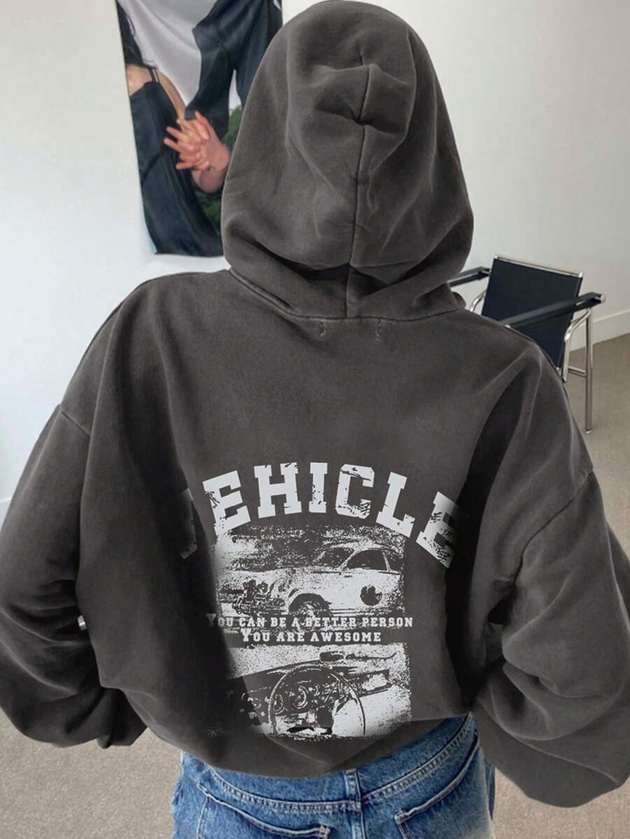 DAZY 女士印花卫衣，休闲时尚，适合日常穿着 - 灰色 - 查看 1