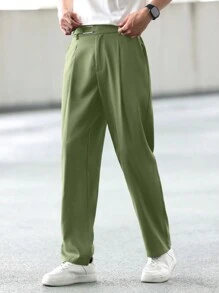 Manfinity Homme Men's Solid Color Casual Formal Trousers, Minimalistic Style For Daily Wear - Green - View 3