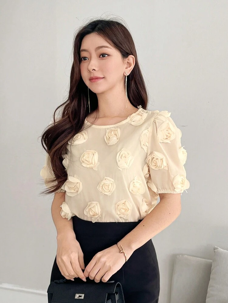 New Arrivals Spring/Summer Women 3D Floral Office Blouse