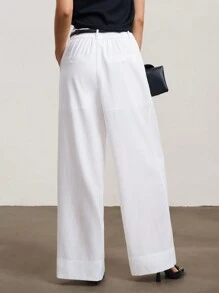 SURIMA Pantalones casuales sólidos de pierna ancha y holgados con pliegues para mujeres