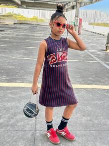 Tween Girls' Casual Street Fashion Round Neck Sleeveless Dress