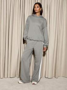 AiiRZ Luxury Fleece Tracksuit Set Oversized Hoodie Wide Leg Jogger Pants Loungewear Athleisure Casual Comfort Premium Winter Fall Streetwear Ensemble