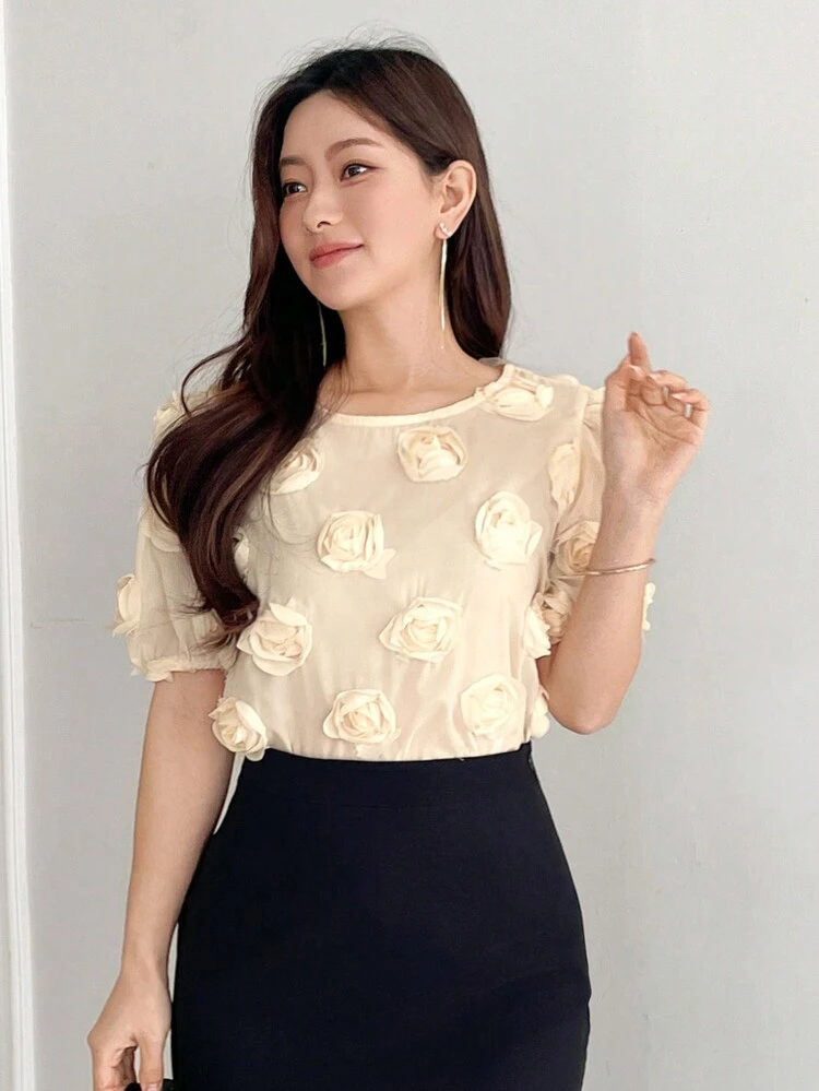 New Arrivals Spring/Summer Women 3D Floral Office Blouse