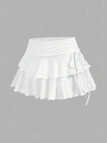 SHEIN MOD 两件套女士休闲简约褶皱腰A字裙，适合演唱会、游轮、夜店等场合，性感百搭，外出穿着