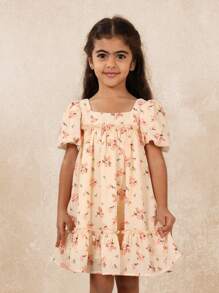 SUMWON Puff Sleeve Square Neck Empire Waist Floral Summer Dress Girls Tea Party Spring Special Occasion Wedding Guest Birthday Celebration Easter Holiday - Multicolor - View 3