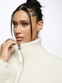 SUMWON WOMEN Luxury Sherpa Fleece Winter Zip-Up Jacket Cozy Teddy Bear Plush Outerwear With Premium Metal Hardware And Embroidered Logo Holiday Season Essential