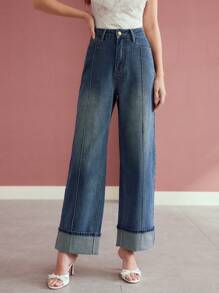 MOTF PREMIUM WASHED SLANT POCKET WIDE LEG JEANS