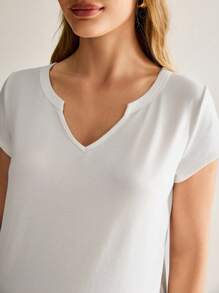 MaterniWear Maternity V-Neck Short Sleeve Solid Color Casual T-Shirt For Daily Wear