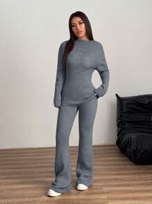 Flirla Conjunto de dos piezas de punto de moda para mujer