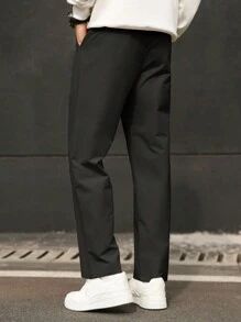 Manfinity Homme Men's Solid Color Pocket Simple Design Casual Suit Pants