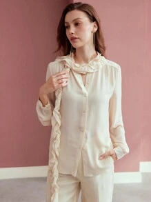 MOTF PREMIUM RUFFLE TRIM TIE NECK BLOUSE - Apricot - View 6