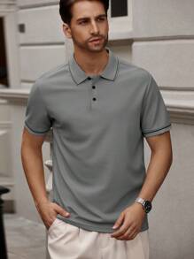 Manfinity Bizformal 男士条纹短袖休闲通勤 Polo 衫 - 灰色 - 查看 7