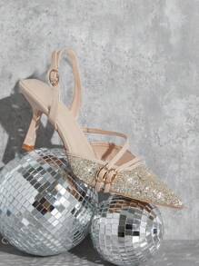 SHUZIA Giày cao gót mũi nhọn cho nữ, phù hợp với mọi loại váy, giày quai cài sau thời trang cho ngày lễ năm mới, ngày lễ tình nhân - Nhiều màu - Xem 4