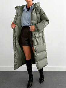 EURMUSE Long Padded Coat Keeping Warm With Big Two Pockets - Dark Green - View 3