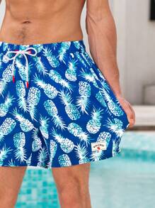 Manfinity Swimmode Men's Fruit Print Drawstring Pocket Beach Shorts