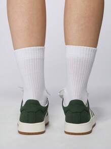 MISSGUIDED Premium Platform Sneakers With Suede Upper Contrast Stripe Gum Sole Retro Athletic Lifestyle Tennis Court Inspired Classic Trainer - Green - View 2