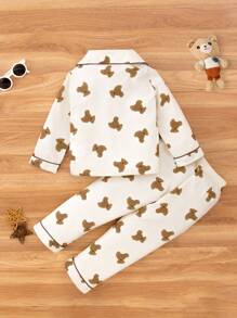 2件套 女童可爱熊领开衫和休闲长裤家居服套装 - 杏色 - 查看 2