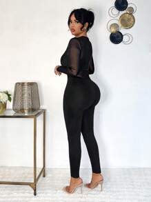 SHEIN SXY Mono elegante y sexy de malla transparente para señora