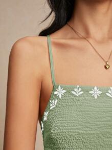 Poéselle Váy dây mảnh thêu hoa thời trang nữ - Màu xanh Bạc hà - Xem 3