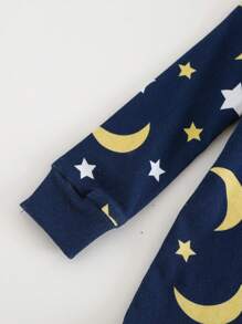 Cozy Pixies Baby Boy Snug-Fit Pajama Set, Star & Moon Pattern, Soft & Cozy Long Sleeve Top And Elastic Waist Pants, Comfortable Homewear - Blue - View 3