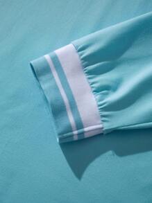 Manfinity Campus Court Aesthetic Post--Loose Fit Men's Letter Graphic Striped Trim Polo Shirt - Baby Blue - View 3