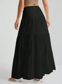 SHEIN Tall Vit vävda kvinnors stora fåll Vit foderkjol, lämplig för semester och gå ut - Svart - Visa 2