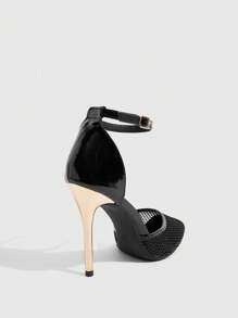 CUCCOO SZL Women Sexy Fashion Pointed Toe Metal Buckle Black Breathable Mesh Strap Buckle Ladies Thin High Heel Hollow Out Pumps Spring Shoes Spring Break Easter For Christmas - Black - View 9