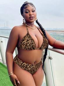 Slaydiva Plus Size Women 2pcs Solid Color Tie-Front Minimalist Bikini & Shorts Bikini Set, Casual & Vacation Summer - Multicolor - View 4