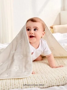 Cozy Pixies 1条经Oeko-Tex认证的婴儿柔软棉质星月图案毯，高品质舒适质地