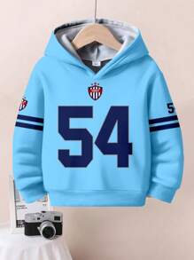 SHEIN Young Boys Casual Oversized Comfortable Daily Wear 54 Numeral & Shoulder Epaulet Print Knit Long Sleeve Sweatshirt