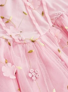 SHEIN MOD Pink Gorgeous Fantasy Three-Dimensional Flower Mesh Embroidery Cake Dress, Brunch Dress, Date Dress, Party Dress, Festival Dress, Birthday Dress, Tutu Dress,Valentine's Day,Kawaii Clothes,Spring Dress