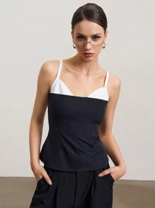 SURIMA Camiseta de mujer versátil y a la moda de color contrastante