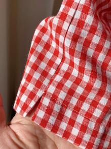 Comfortcana 女士松紧腰格子宽松休闲短裤 - 紅白色 - 查看 5