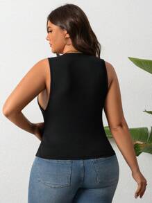 SHEIN Clasi Plus Size Fashionable Sexy Lace Patchwork Camisole - Black - View 6