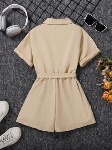 SHEIN 休闲简约柔软舒适前扣连体裤，家庭装，适合日常工作，亲子活动，团聚，旅行和郊游，春夏 - 卡其色 - 查看 8