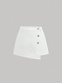 SHEIN Girlism Saia jeans com design de fivela assimétrica estilo Y2K lavado sólido para meninas pré-adolescentes para férias de verão, roupas de verão para meninas, roupas de volta às aulas, roupas de rua