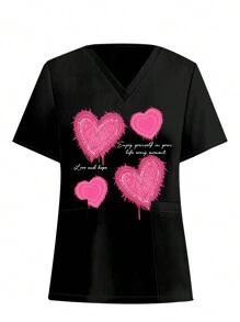 PopScrub Herzprint Kasack, Kasack Uniform mit Kurzen Ärmeln - Verschiedenfarbig - Übersicht 2