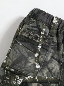 SHEIN Baby Boy Street Cool Camouflage & Branch Print Wide Leg Denim Shorts With Cargo Pocket, For Streetwear - Multicolor - View 5