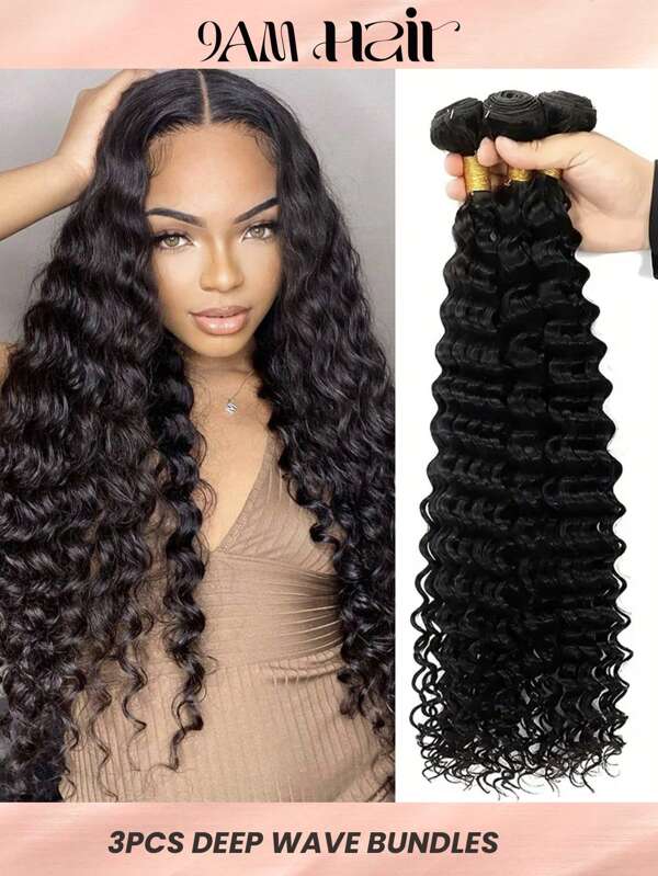 3 piezas paquetes de ondas profundas extensión de cabello humano virgen negro Natural extensiones de cabello humano extensión de calidad superior barato 30 pulgadas