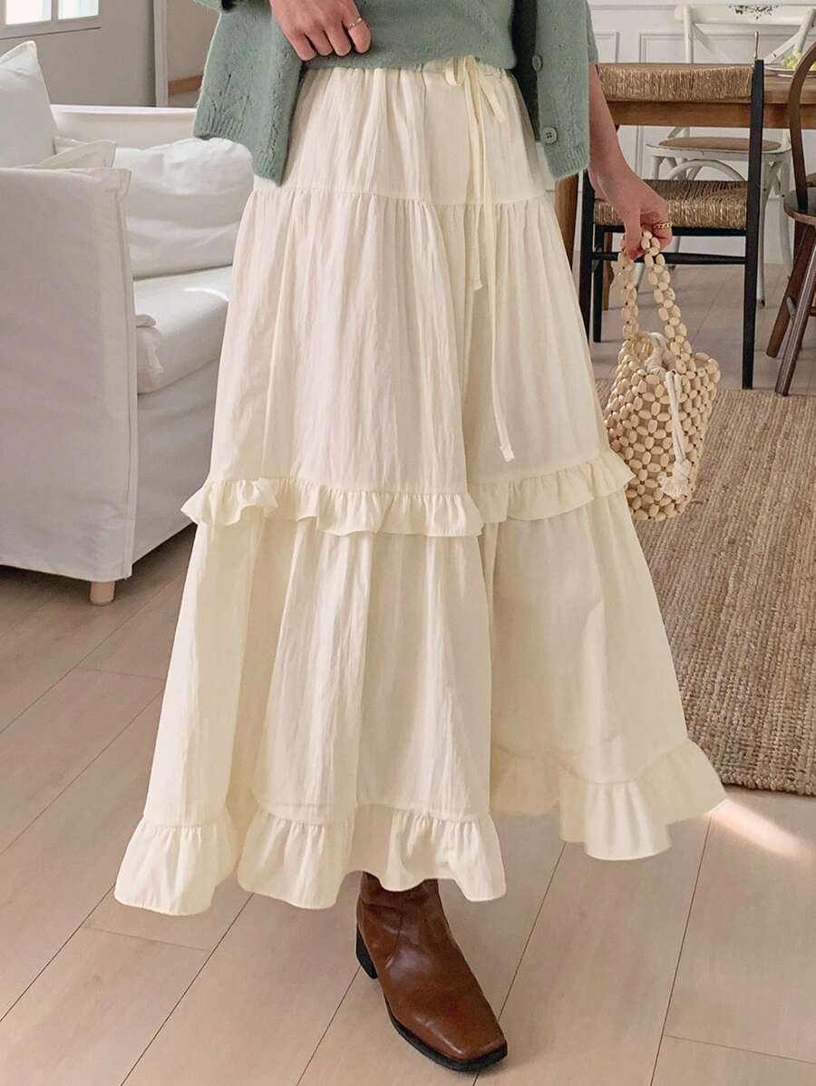 DAZY Women Casual Loose A-Line Ruffle Hem Skirt Low Rise - Yellow - View 1