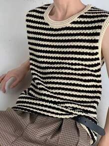 Manfinity CasualKnits Áo vest dệt kim không tay sọc cổ tròn cho nam - Nhiều màu - Xem 1