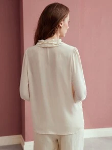 MOTF PREMIUM RUFFLE TRIM TIE NECK BLOUSE - Apricot - View 7