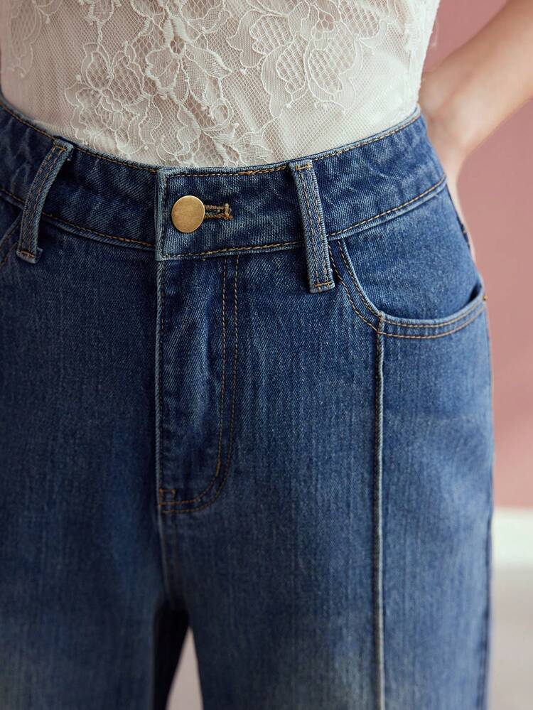WASHED SLANT POCKET WIDE LEG JEANS