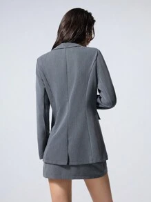 LYSMO Women Casual Commuter Solid Color Waisted Blazer - Grey - View 2